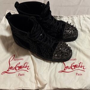 Christian Louboutin Black and Silver Studded Sneakers